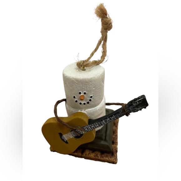 Snow Man Playing Guitar On S'more Ornament -Holiday Christmas Tree Decor - Picture 5 of 6